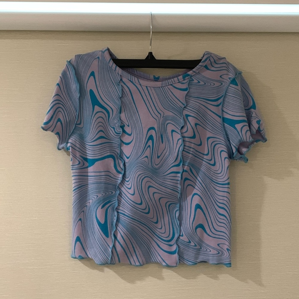 Blue and Purple lettuce trim galaxy crop top. Size S, Brand: Sonoma (SO)